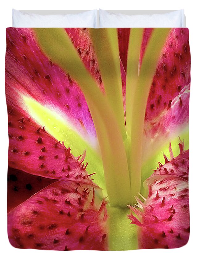 Nature Duvet Cover featuring the photograph Red Lily Closeup by Linda Carruth