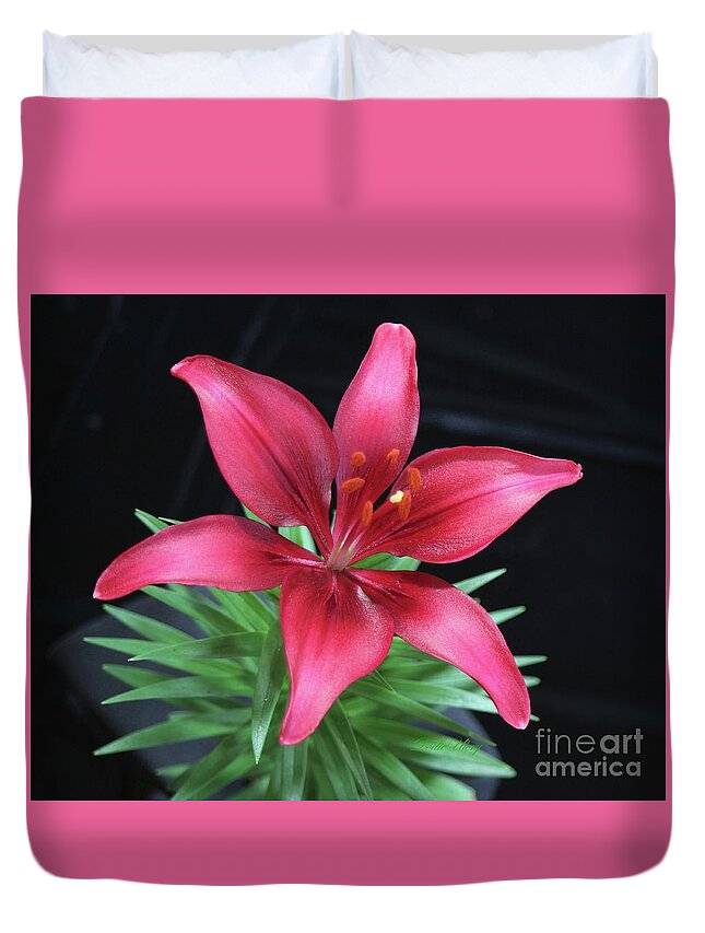 Botanical Duvet Cover featuring the photograph Red Lily by Dodie Ulery