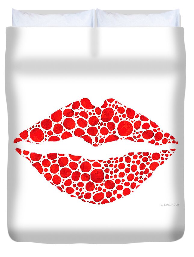 Love Duvet Cover featuring the painting Red Lips Art - Big Kiss - Sharon Cummings by Sharon Cummings