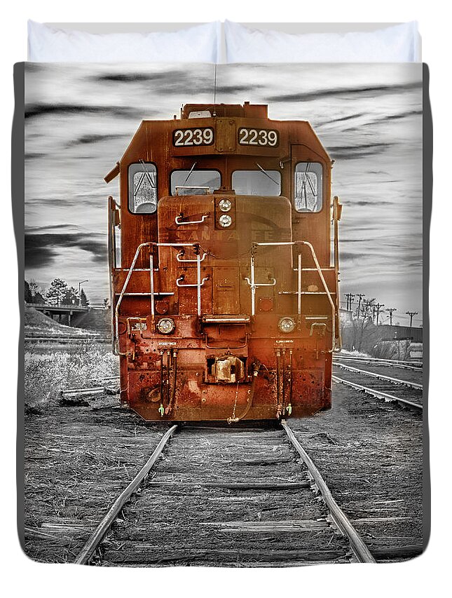 Railroad Duvet Cover featuring the photograph Red Locomotive by James BO Insogna