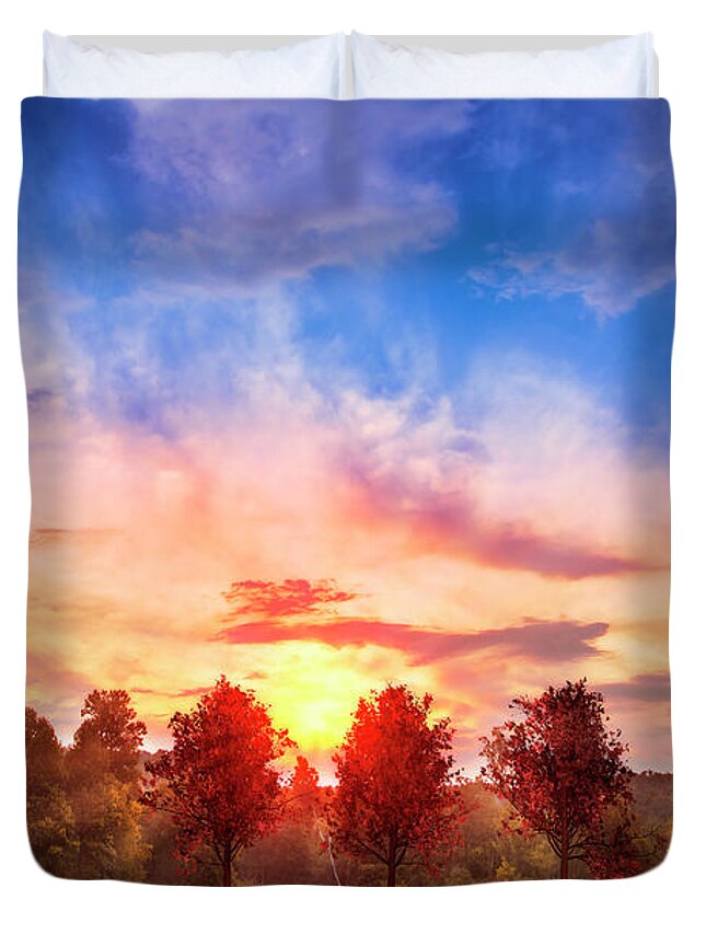 Appalachia Duvet Cover featuring the photograph Red Maples at Sunset by Debra and Dave Vanderlaan