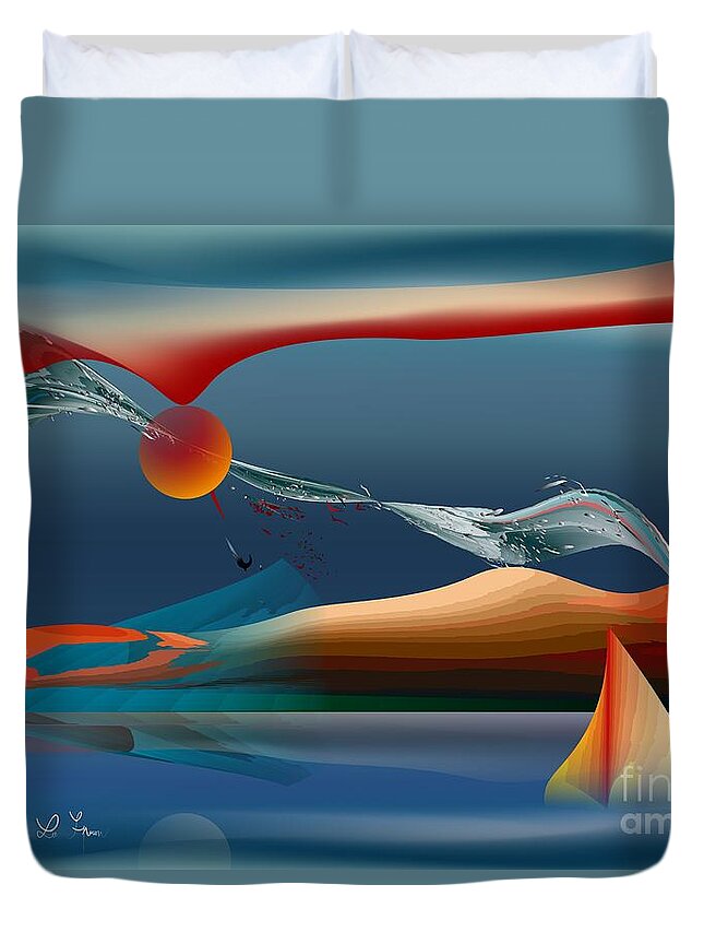 Red Moon Duvet Cover featuring the digital art Red Moon Sign by Leo Symon