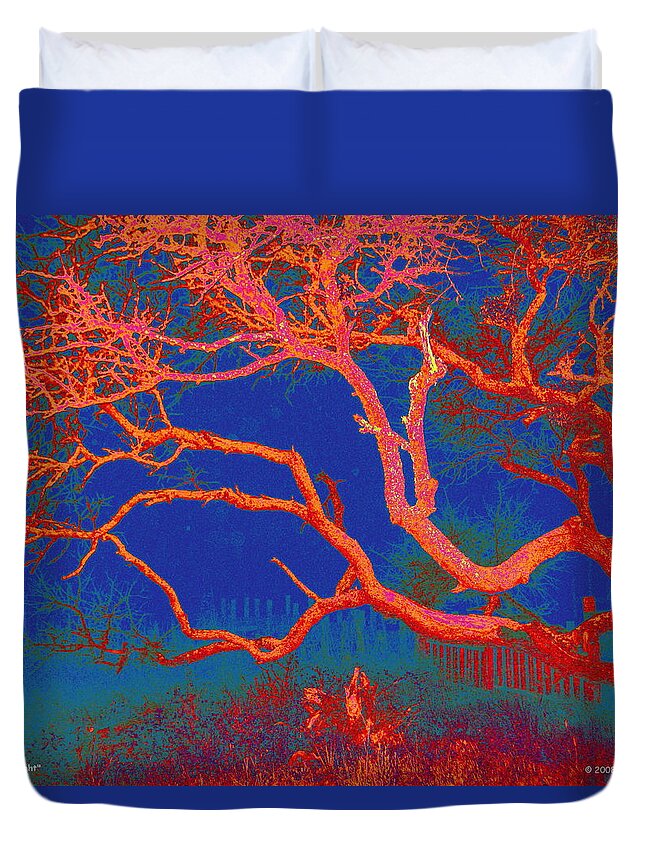 Red Duvet Cover featuring the photograph Red Oak Twilight by Larry Beat