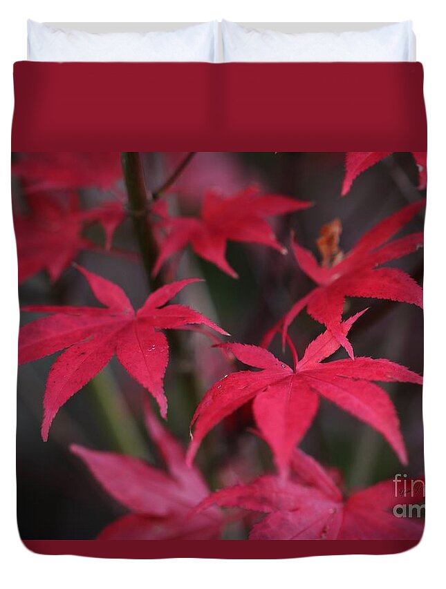Red Duvet Cover featuring the photograph Red palms by Yumi Johnson
