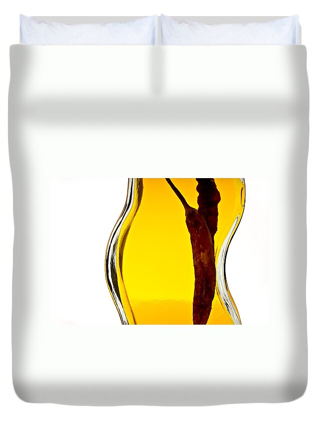 Red Pepper Duvet Cover featuring the photograph Red Pepper in Olive Oil by Onyonet Photo studios