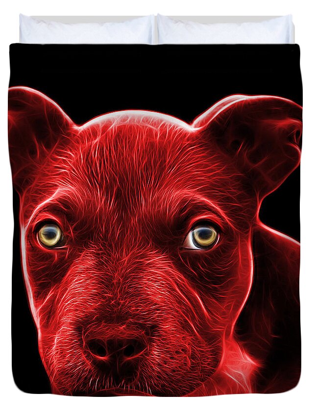Pitbull Duvet Cover featuring the painting Red Pitbull puppy pop art - 7085 BB by James Ahn