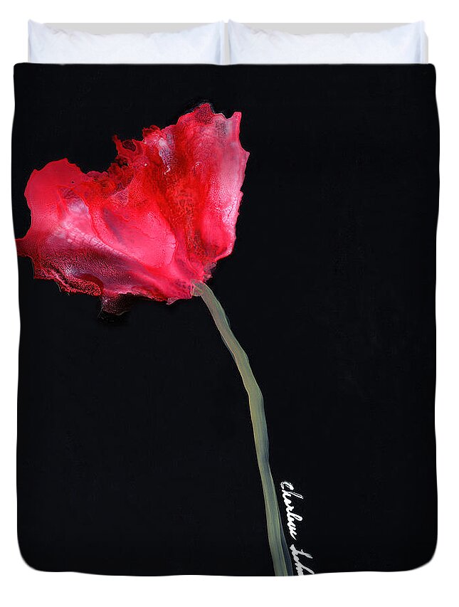 Red Poppy Duvet Cover featuring the painting Red Poppy by Charlene Fuhrman-Schulz