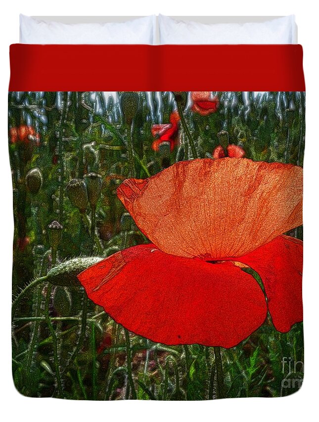 Art Duvet Cover featuring the photograph Red Poppy Flower 6 by Jean Bernard Roussilhe