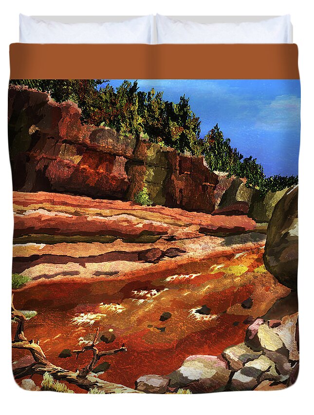 Red Rock Duvet Cover featuring the digital art Red Rock Canyon by Ken Taylor