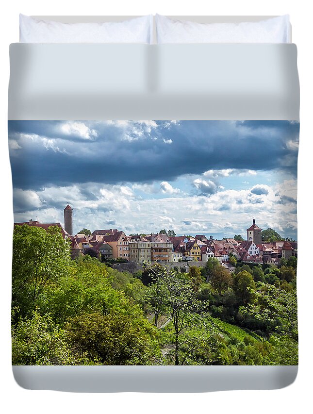 Rooftops Duvet Cover featuring the photograph Red Rooftops - Rothenburg by Pamela Newcomb