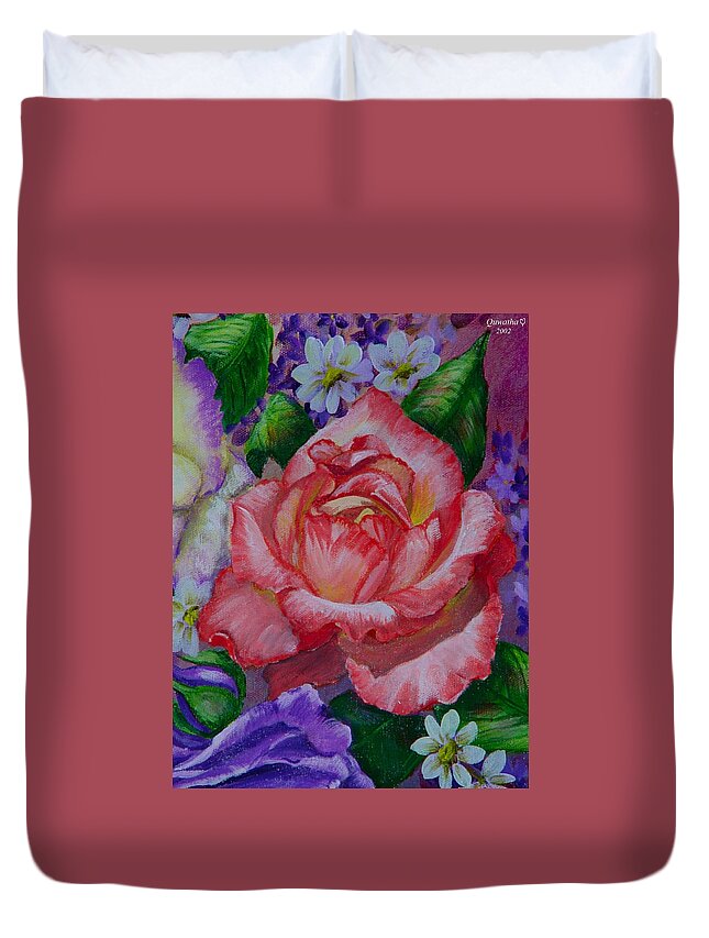Rose Duvet Cover featuring the painting Red Rose by Quwatha Valentine