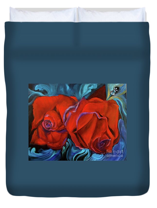 Red Roses Duvet Cover featuring the painting Red Roses for my Honey by Jenny Lee