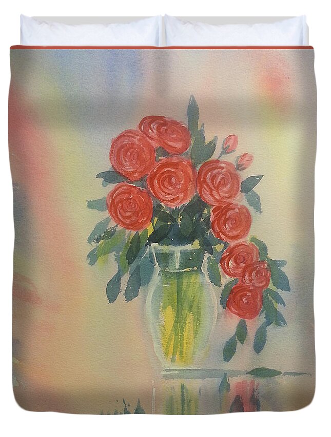 Glenn Marshall Artist Duvet Cover featuring the painting Red Roses for my Valentine by Glenn Marshall