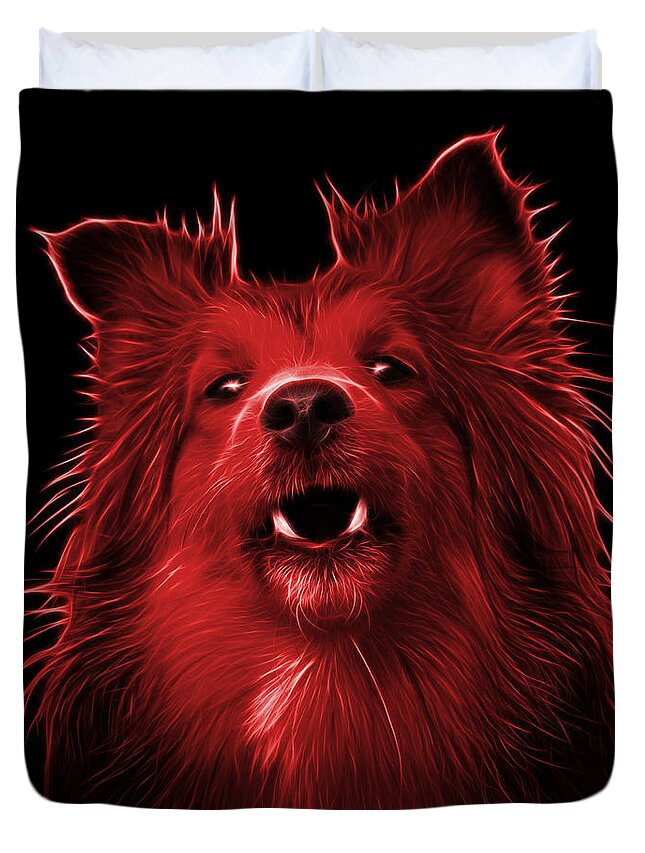 Sheltie Duvet Cover featuring the painting Red Sheltie Dog Art 0207 - BB by James Ahn