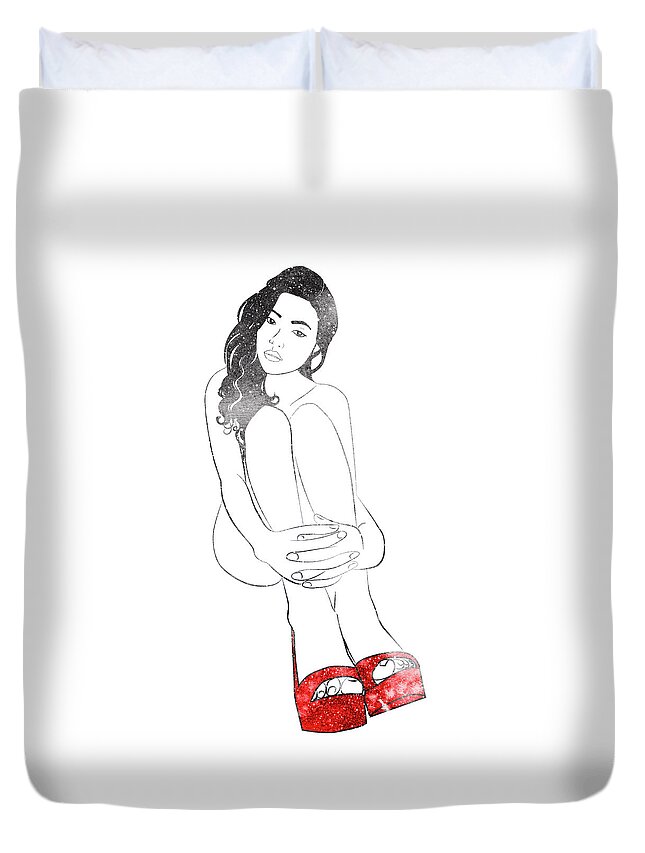 Woman Duvet Cover featuring the digital art Red Shoes by Stevyn Llewellyn