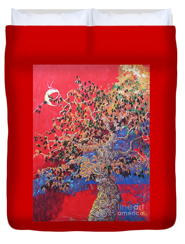 Impressionism Duvet Cover featuring the painting Red Sky And Tree by Stefan Duncan
