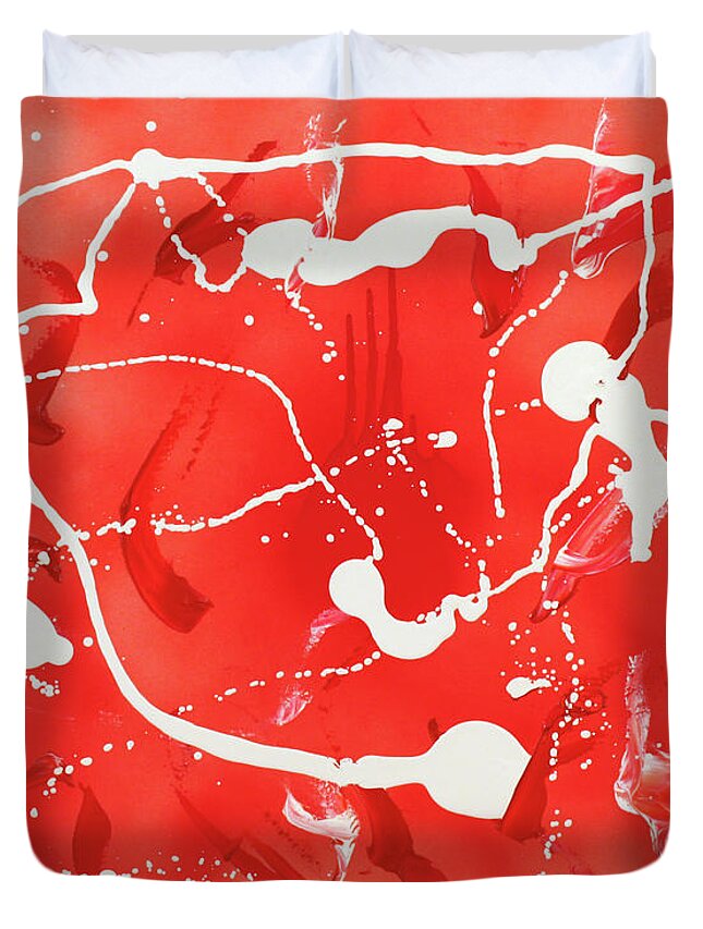 Abstract Art Duvet Cover featuring the painting Red spill by Thomas Blood