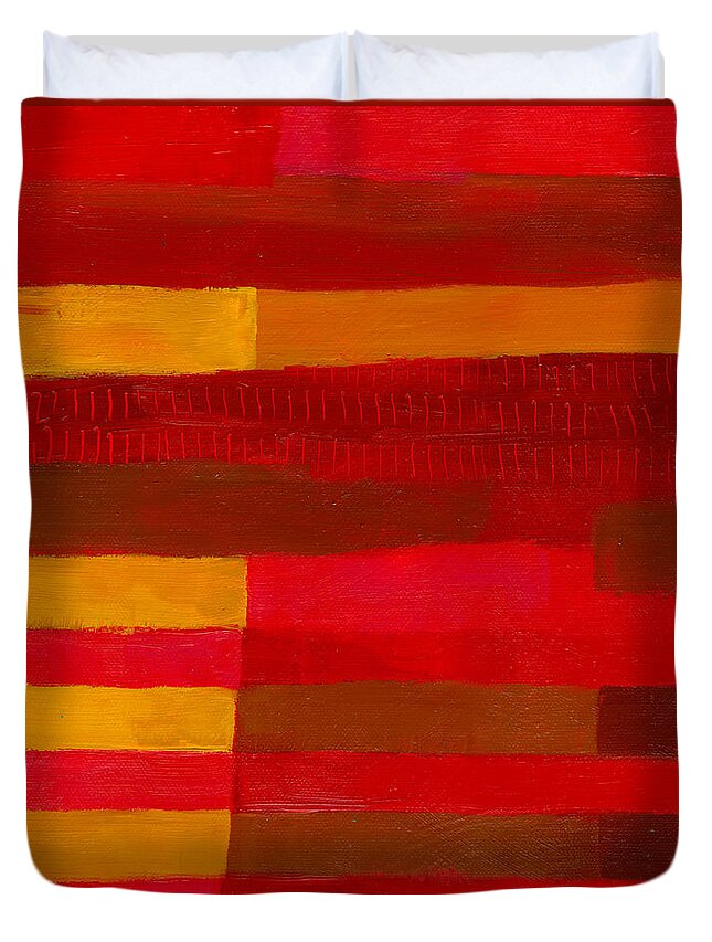 Abstract Art Duvet Cover featuring the painting Red Stripes 1 by Jane Davies
