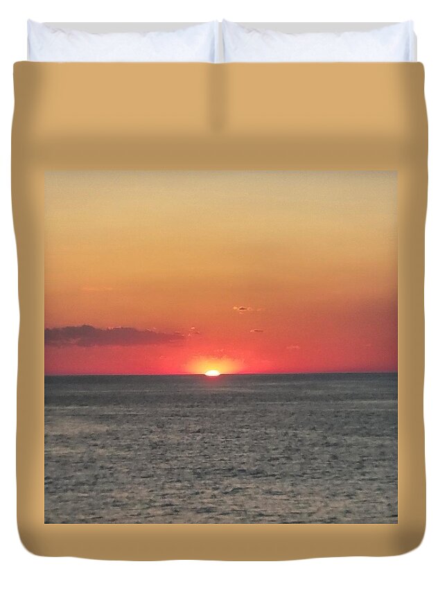 Sunset Duvet Cover featuring the photograph Red Sun Sets Over Ocean by Vic Ritchey