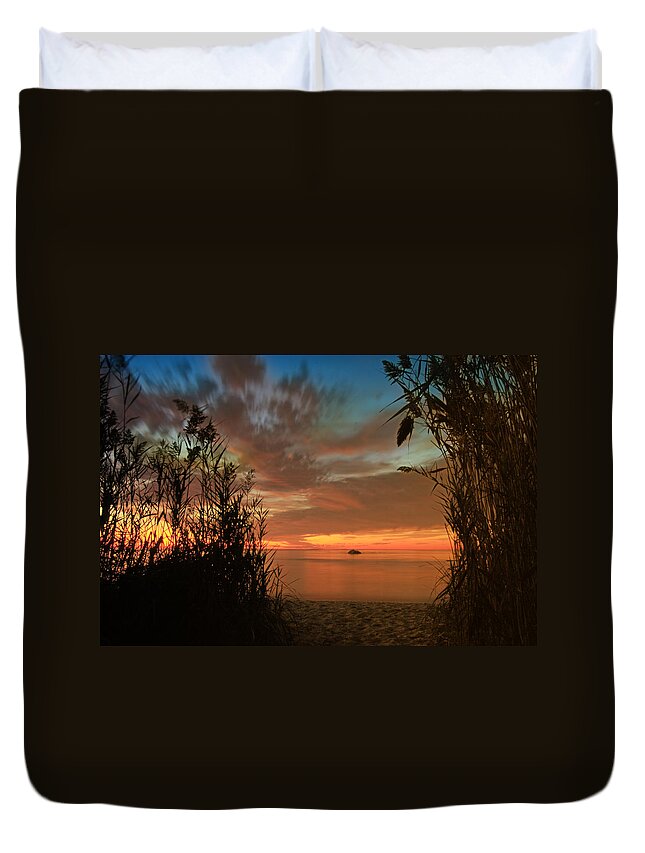 Red Duvet Cover featuring the photograph Red Sunset by Darius Aniunas