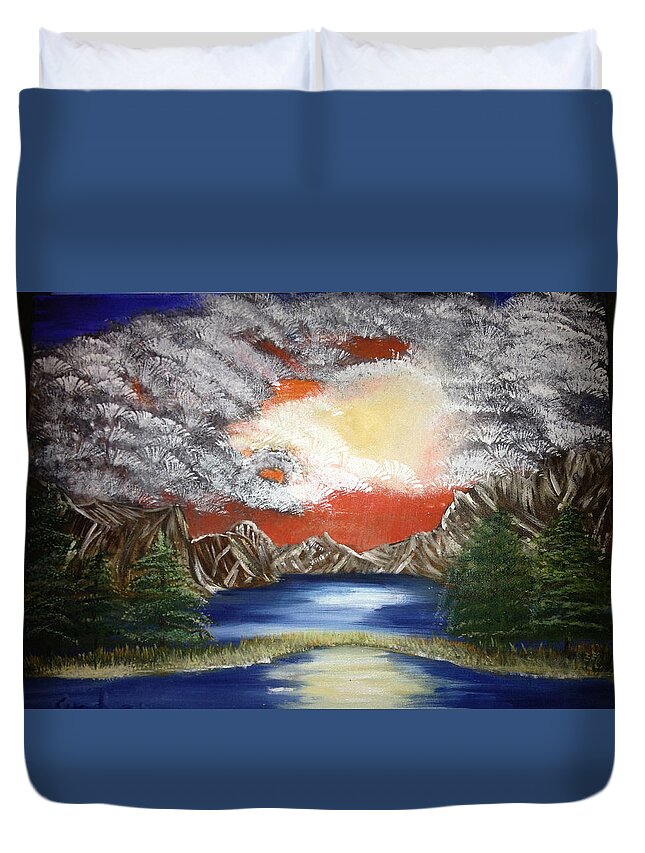 Sunset Duvet Cover featuring the painting Red Sunset by Suzanne Surber