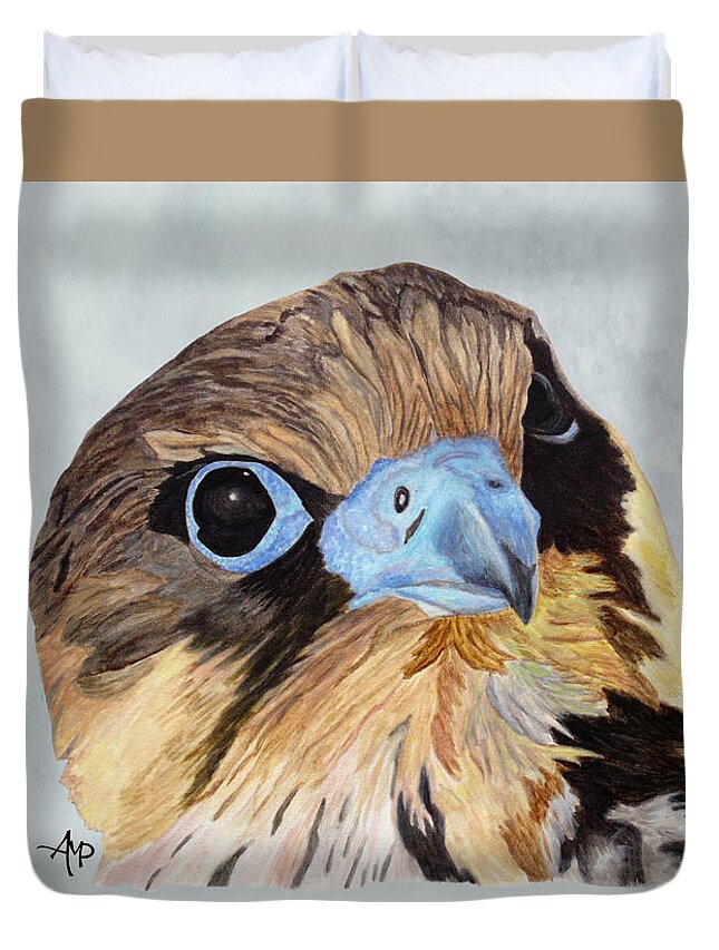 Red-tailed Hawk Duvet Cover featuring the painting Red-Tailed Hawk Portrait by Angeles M Pomata