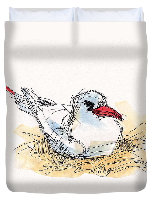 Red-tailed Tropicbird Duvet Cover featuring the painting Red-tailed Tropicbird on Aitutaki by Judith Kunzle