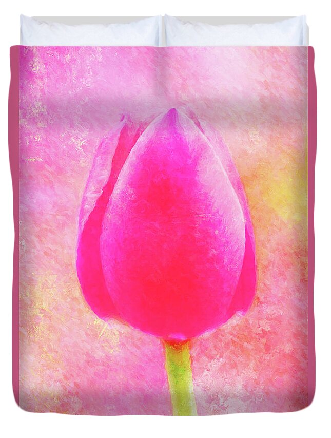  Duvet Cover featuring the photograph Red Tulip Dressed for Spring by Anita Pollak