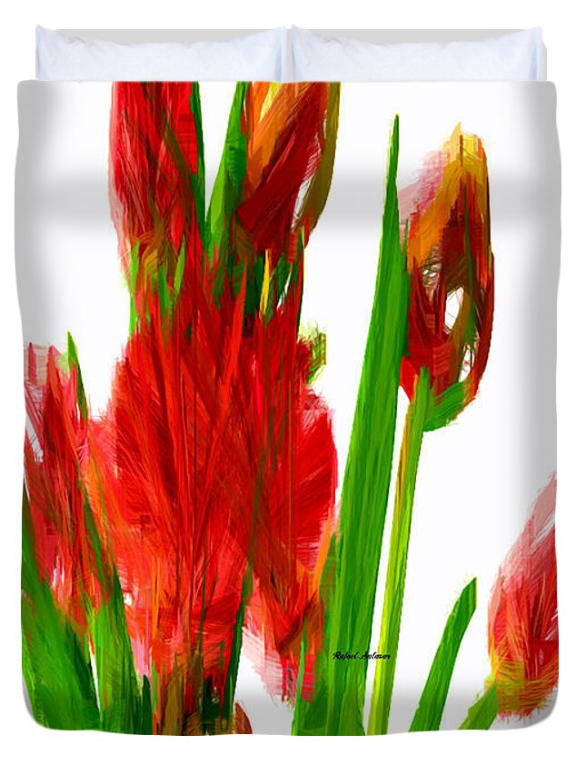 Rafael Salazar Duvet Cover featuring the digital art Red Tulips by Rafael Salazar