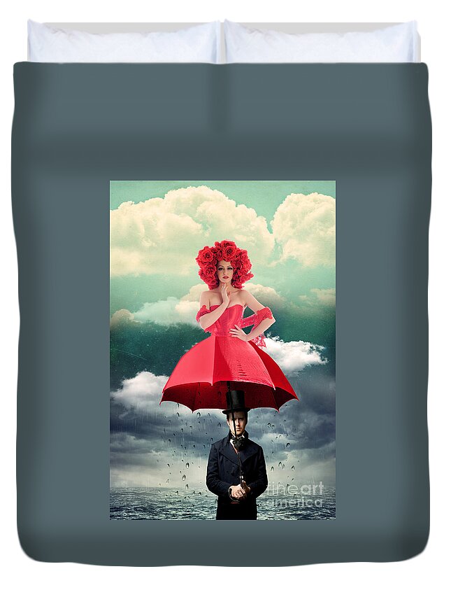 Photomanipulation Duvet Cover featuring the photograph Red Umbrella by Juli Scalzi