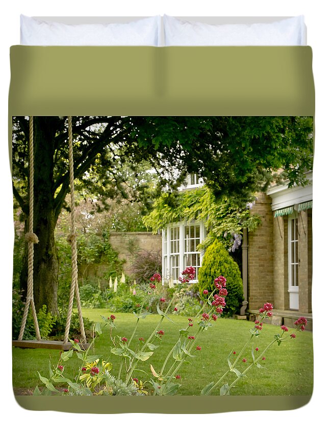 Gardens Duvet Cover featuring the photograph Red Valerian Flowers. by Elena Perelman
