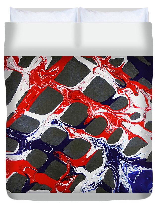 Abstract Duvet Cover featuring the painting Red, White and Blue by Madeleine Arnett