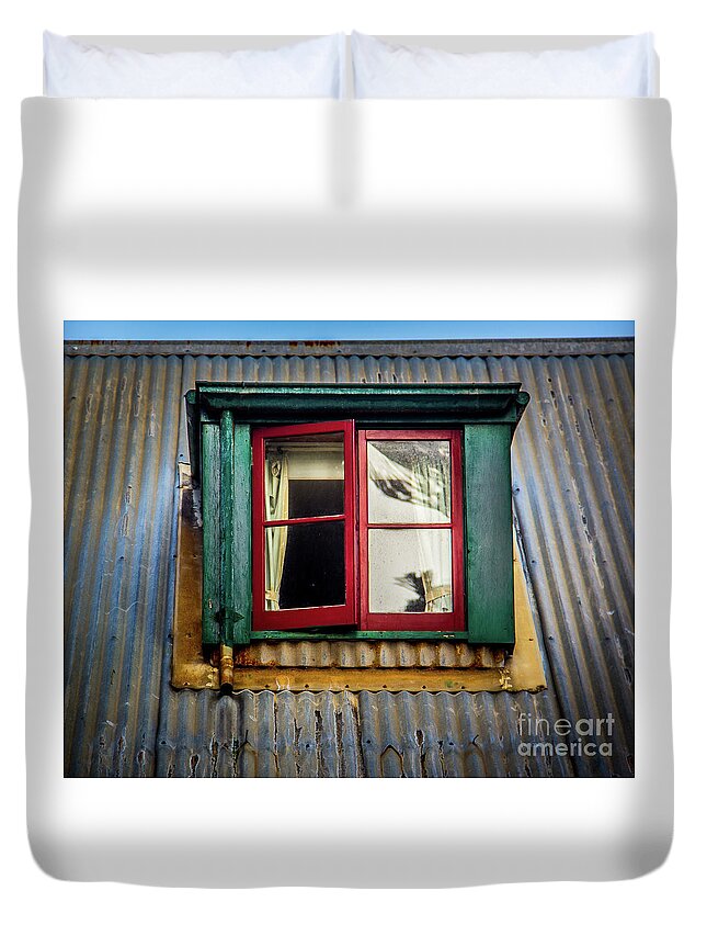 Red Duvet Cover featuring the photograph Red Windows by Perry Webster