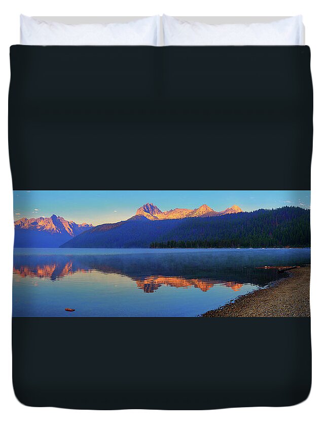 Redfish Lake Duvet Cover featuring the photograph Redfish Lake Dawn by Greg Norrell