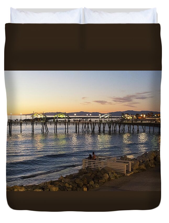 Sunset Duvet Cover featuring the photograph Redondo Pier at Sunset by Michael Hope