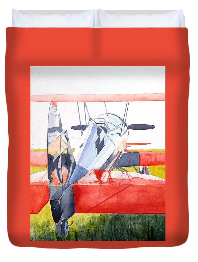 Biplane Duvet Cover featuring the painting Reflection on Biplane by John Neeve