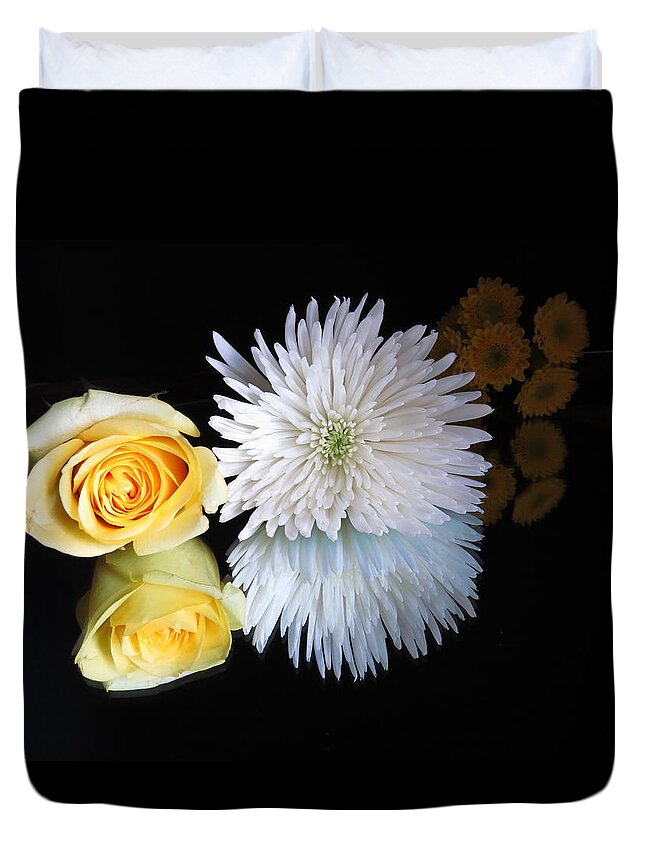 Flowers Duvet Cover featuring the digital art reflected Flowers by Kathleen Illes