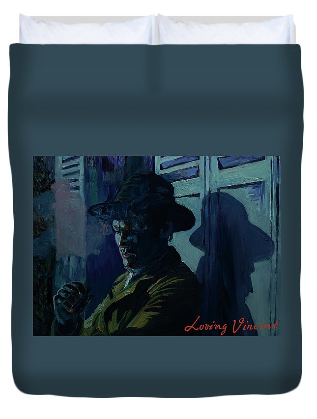  Duvet Cover featuring the painting Reflecting On The Nightmare by Michael Palapouidis