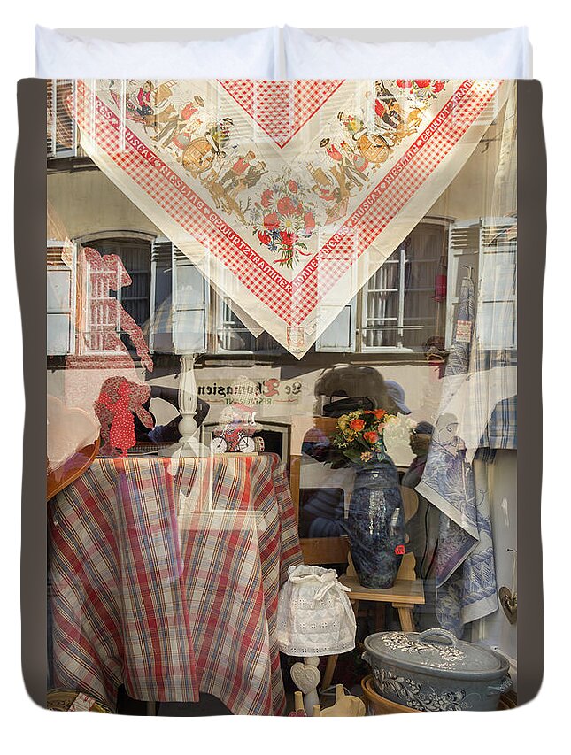 Alsace Duvet Cover featuring the photograph Reflecting on Window Shopping 02 by Teresa Mucha