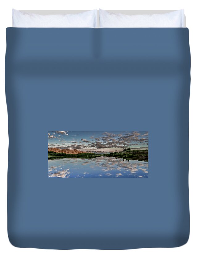Pond Duvet Cover featuring the photograph Reflection in a Mountain Pond by Don Schwartz