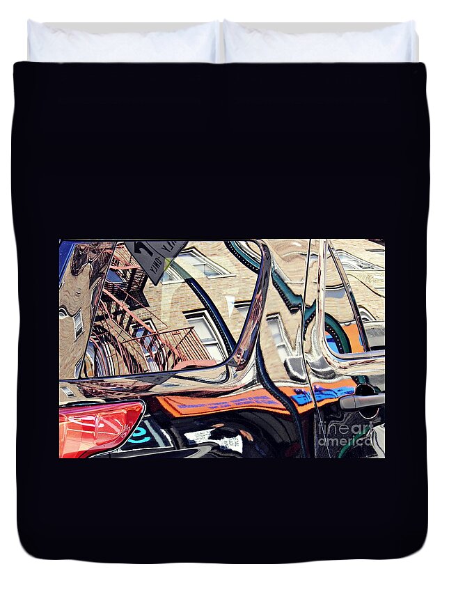 Reflection Duvet Cover featuring the photograph Reflection on a Parked Car 18 by Sarah Loft