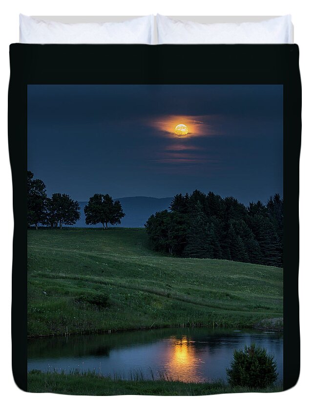 Moon Duvet Cover featuring the photograph Reflection on the Summer Solstice Full Moon by Tim Kirchoff