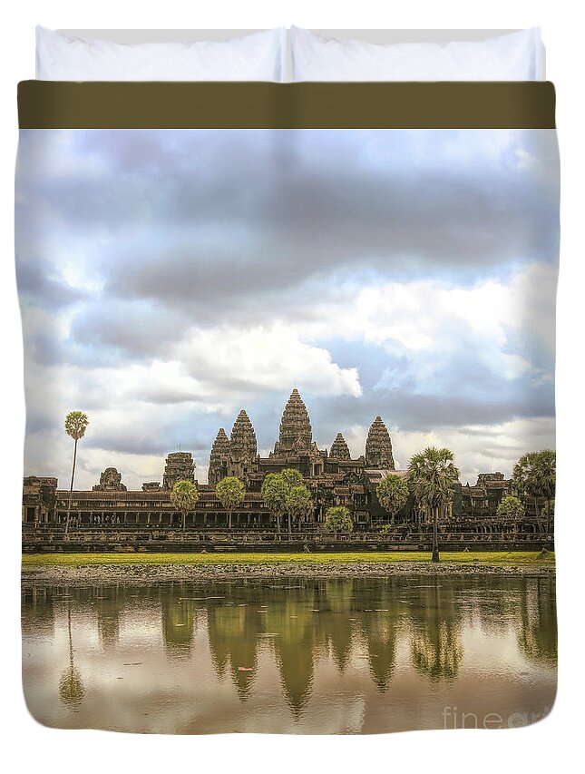 Angkor Wat Duvet Cover featuring the photograph Reflections Angkor Wat Panorama by Chuck Kuhn