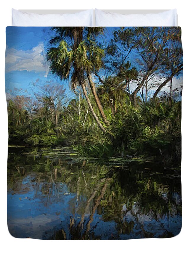 Clouds Duvet Cover featuring the photograph Reflections in the Tropics Oil Painting by Debra and Dave Vanderlaan