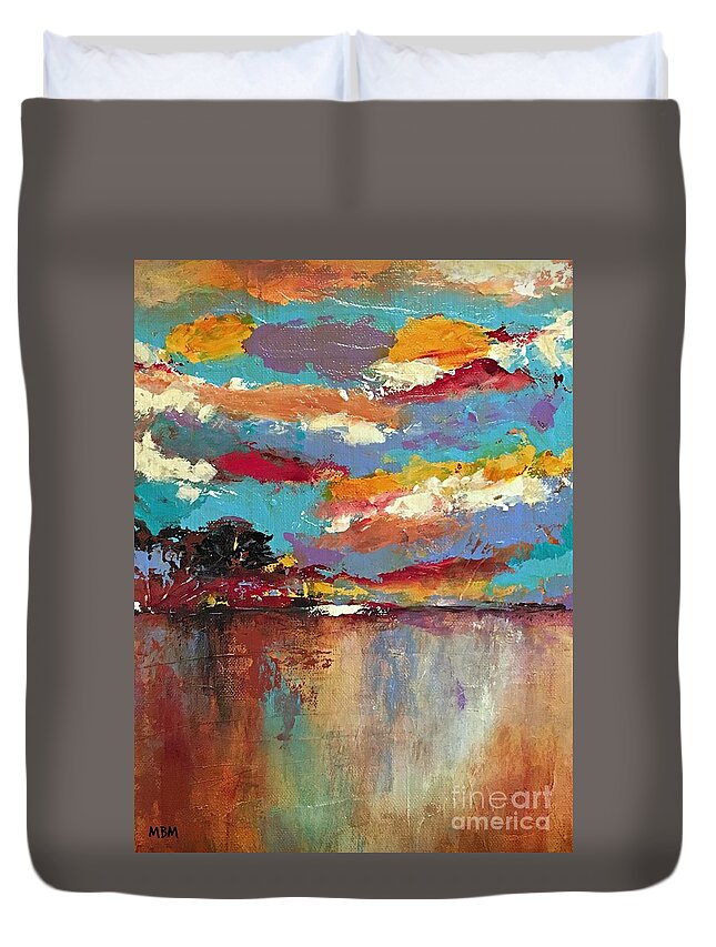 Landscape Duvet Cover featuring the painting Reflections by Mary Mirabal