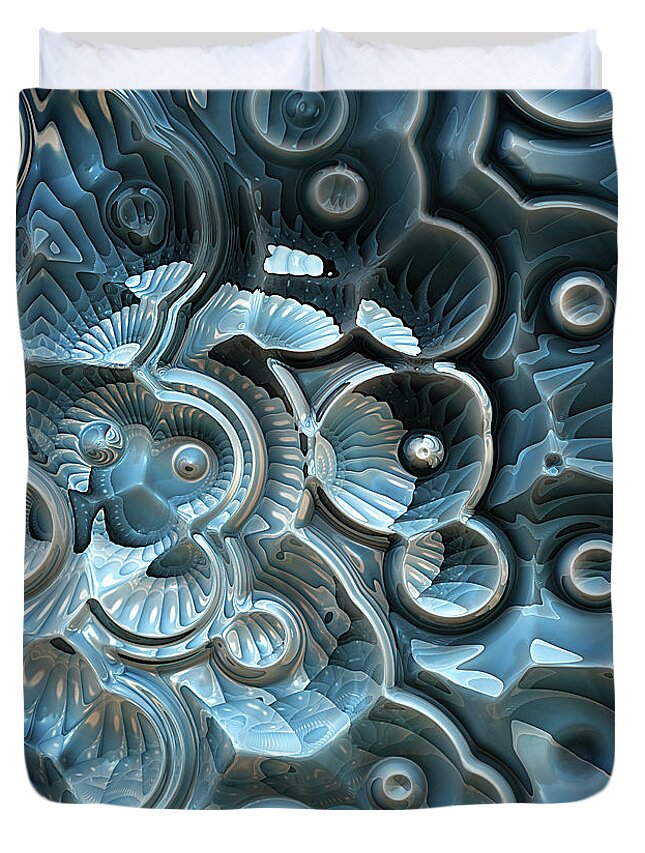 Nautilus Duvet Cover featuring the digital art Reflections of A Fractal Fossil by Phil Perkins