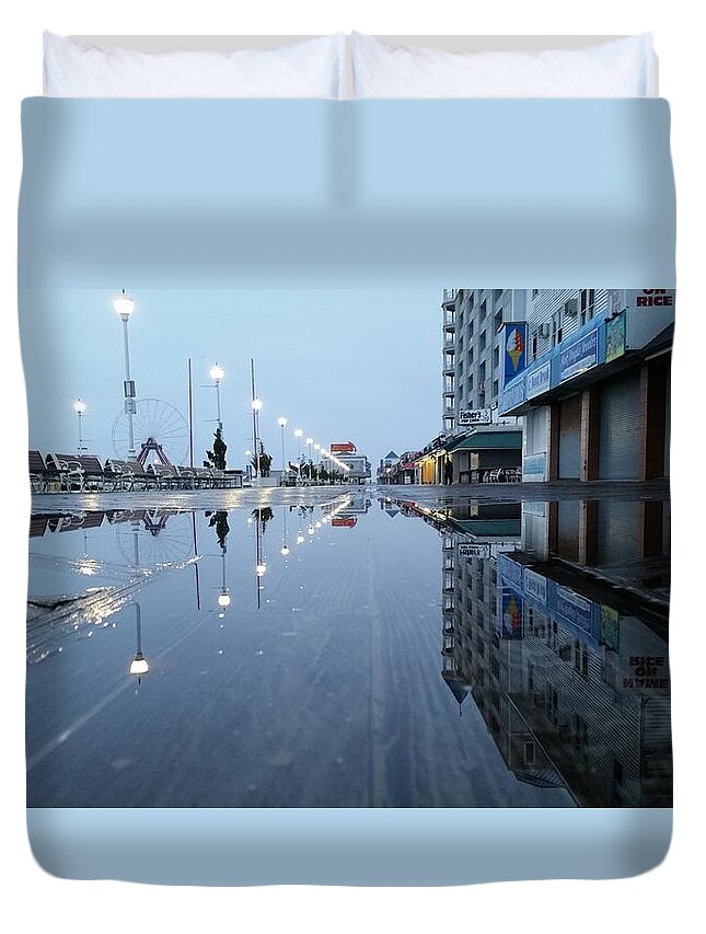 Ocean City Maryland Duvet Cover featuring the photograph Reflections Of The Boardwalk by Robert Banach