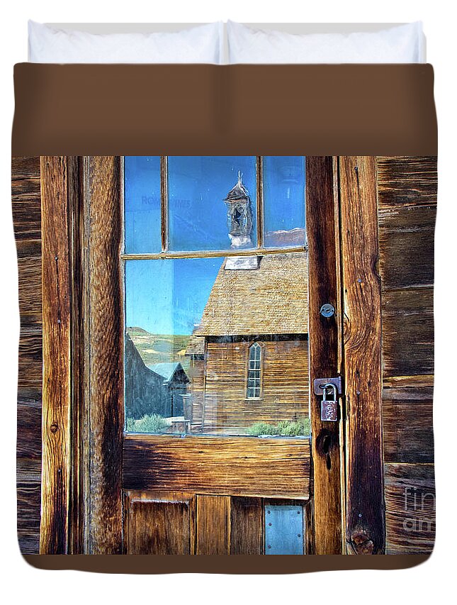 Bodie Duvet Cover featuring the photograph Reflections of the Bodie Church by Mimi Ditchie