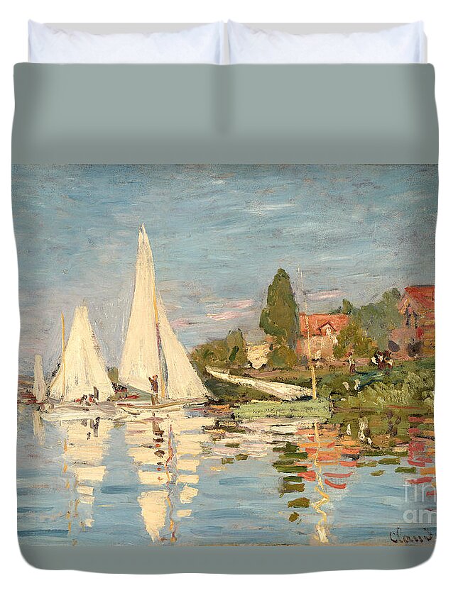 Regatta Duvet Cover featuring the painting Regatta at Argenteuil by Claude Monet