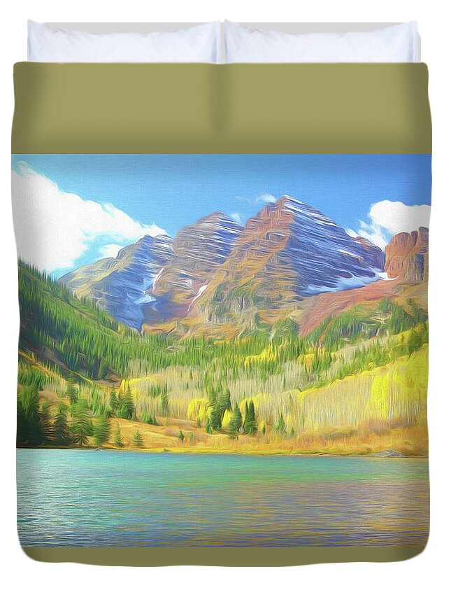 Colorado Duvet Cover featuring the photograph The Maroon Bells Reimagined 1 by Eric Glaser